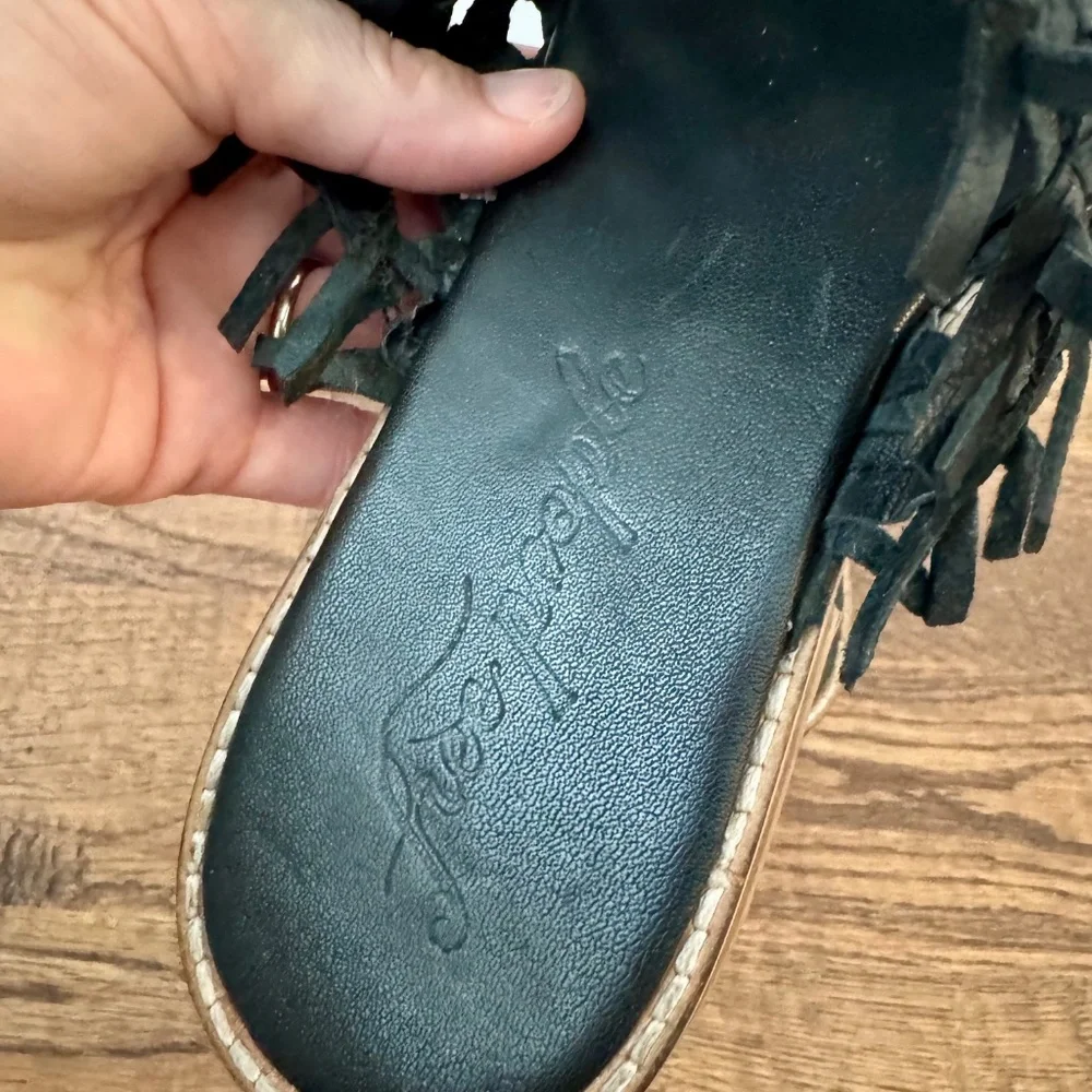 Free People Mirage Woven Mule Fringe Black‎ Women's Size 8 38 S